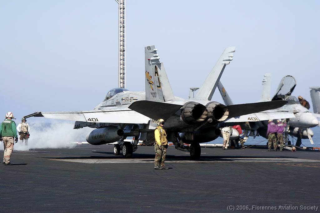 32 CVN71060221 FA-18C 164675 AJ-401 DK 01 F/A-18C 164675/AJ-401 of VFA-87 - USS Theodore Roosevelt, 21 February 2006 (C) Didier Kories